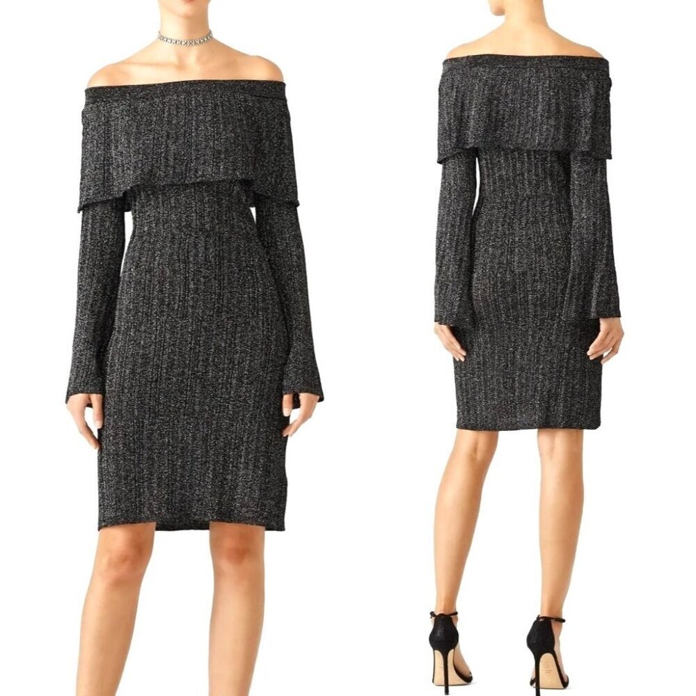 Keepsake‎ Dress Women Small Gray Off The Shoulder Metallic Reflections Sheath